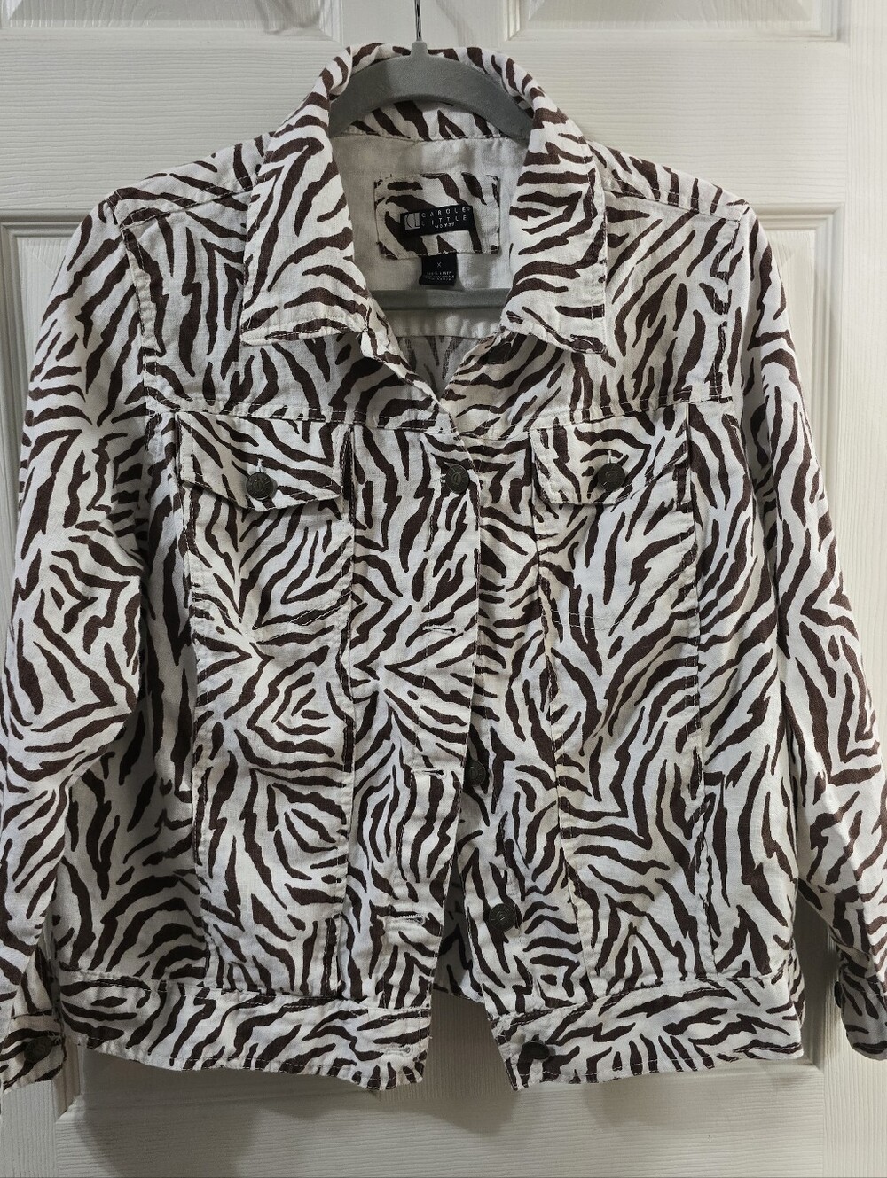 100% Linen Carole Little Zebra Print Jacket Y2K Safari XL